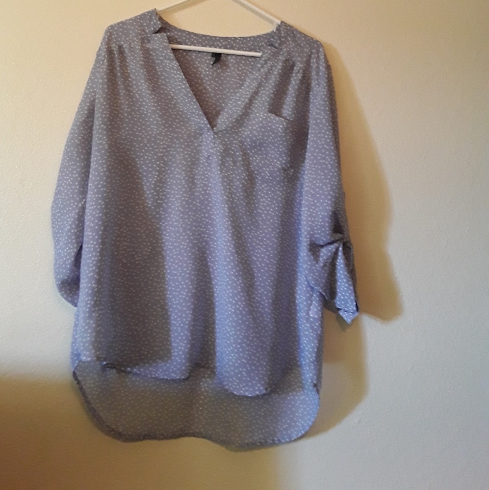 Sheer Lavender and white polka dot shirt